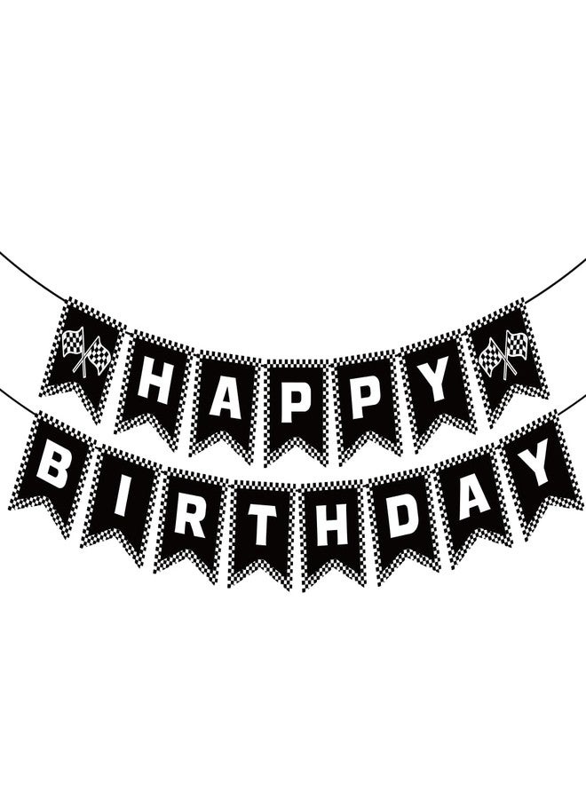 BIEUFBJI Race Car Birthday Banner, Checkered Happy Birthday Banner, Race Car Party Decorations, Racing Themed Party, Boys racing themed birthday decorations - Image 1